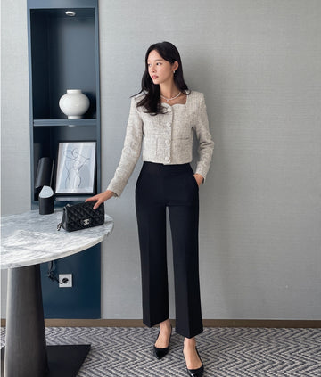 Coner Square Neck Tweed Jacket